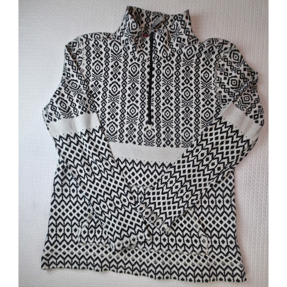 Tby Talbots Pullover Sweater Women Small Black White Fair Isle Quarter Zip